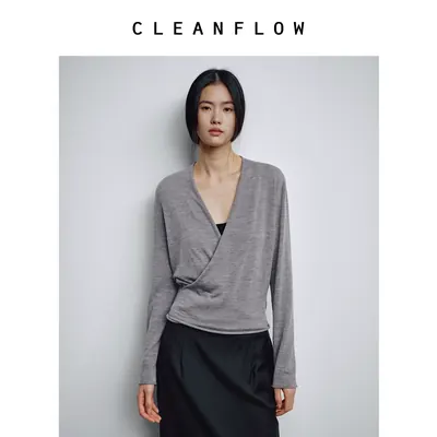 CLEANFLOW | 超细美利奴羊毛交领中式针织衫女2026秋新款气质上衣