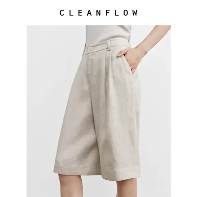 CLEANFLOW | 麻本色亚麻显高显瘦休闲百慕大中裤2026秋季新款裤子