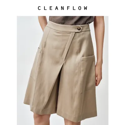 CLEANFLOW | 重磅丝毛斜褶设计感气质百搭五分裤女2026秋新款裤子
