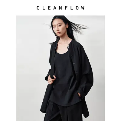 CLEANFLOW | 皱感肌理桑蚕真丝小立领宽松衬衫女高级感2026秋新款