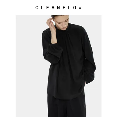 CLEANFLOW | 16姆米双绉真丝圆领碎褶衬衫女高级感2026秋新款上衣