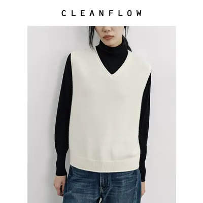CLEANFLOW精粹系列 | 100%山羊绒卷边V领套头百搭松弛针织背心女