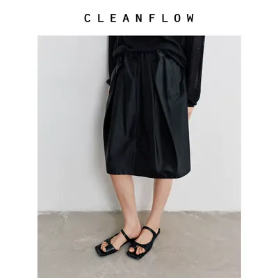 CLEANFLOW | 黑色塔夫绸中式蓬蓬裤裙女小个子2026夏新款百搭短裤