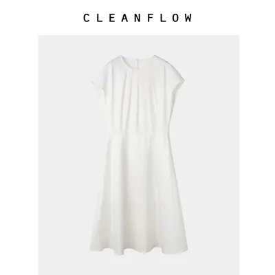 CLEANFLOW | 桑蚕丝汉麻棉褶裥伞型连衣裙女小个子2026夏新款裙子