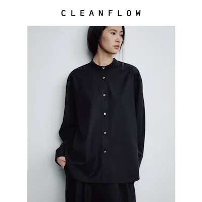 CLEANFLOW | 精纺羊毛立领松身气质衬衫女高级感2026秋季新款上衣