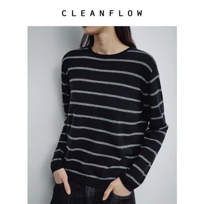 CLEANFLOW 精粹系列| 高端山羊绒条纹针织衫女2026秋季新款打底衫