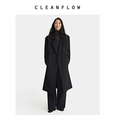CLEANFLOW | 高端精纺羊毛双排扣极简美拉德风衣女小个子2026新款