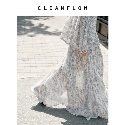CLEANFLOW | 栀子印花真丝乔其纱清透飘逸套头衬衫女半身裙套装夏