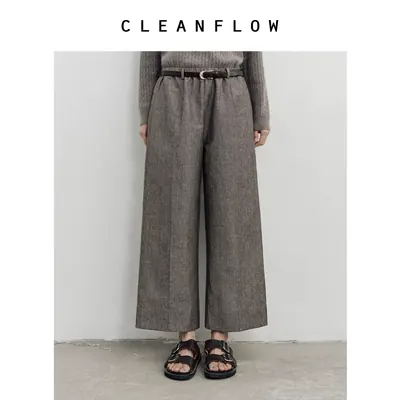 “轻巧松紧腰”CLEANFLOW | 檀木棕亚麻精纺羊毛九分直筒休闲西裤