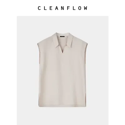 CLEANFLOW | 水洗100%纯汉麻套头无袖小翻领衬衫女2026夏新款衬衣