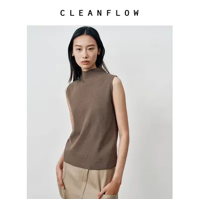 CLEANFLOW | 桑蚕丝棉半高领针织无袖背心女2026秋季新款打底上衣