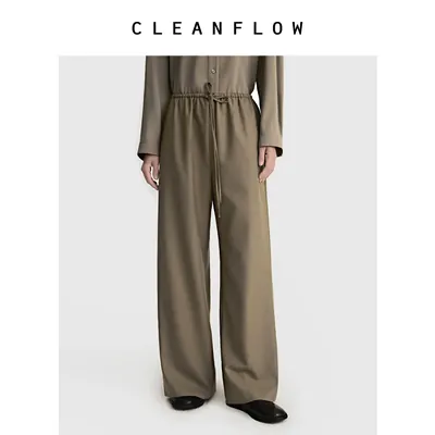 CLEANFLOW | 高端精纺羊毛卡其垂感喇叭裤女高级感2026秋新款裤子