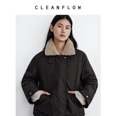 CLEANFLOW | 乌木棕毛领夹克白鹅绒羽绒服女2026冬季新款夹克外套