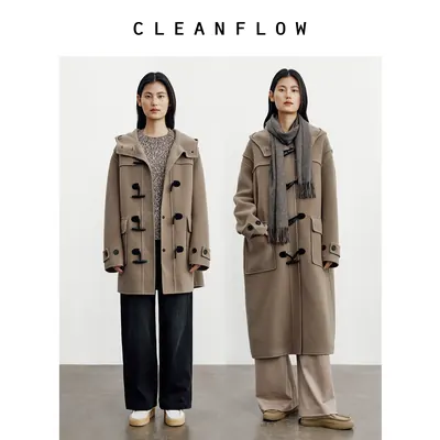 CLEANFLOW精粹系列 | 牛角扣中长双面毛呢外套2026冬新款渔夫大衣