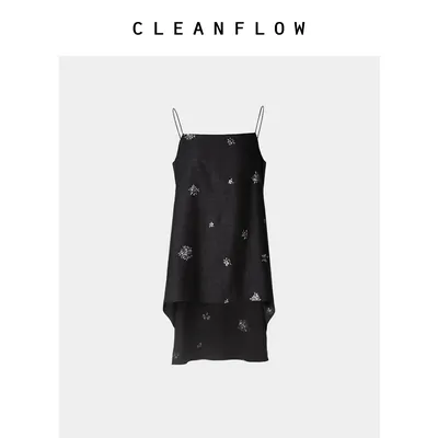 CLEANFLOW云游系列 | 手工香云纱百子莲刺绣花莨绸立裁吊带背心女
