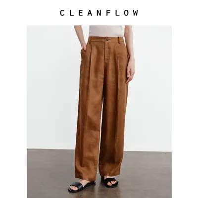 CLEANFLOW | 重磅100%亚麻直筒休闲西裤女2026春新款气质百搭裤子