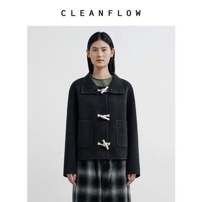 【中式竹节扣】CLEANFLOW | 桑蚕丝羊毛立领双面毛呢外套新款大衣
