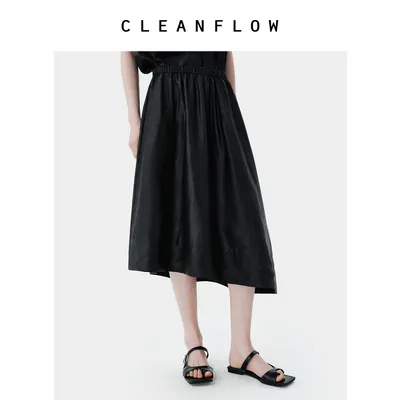 CLEANFLOW | 平板香云纱拼缝斜摆中式半身裙女小个子2026春秋新款