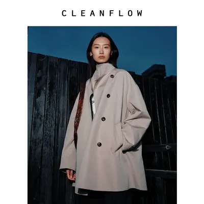 CLEANFLOW精粹系列 | 桑蚕丝棉格纹两面穿中长款风衣女小个子外套