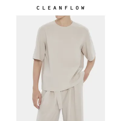 CLEANFLOW | 裸色40姆米重磅弹力重绉桑蚕丝圆领无袖背心短袖T恤