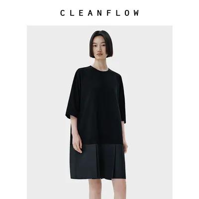 CLEANFLOW | 针织拼接休闲T恤式连衣裙女小个子2026秋夏新款裙子
