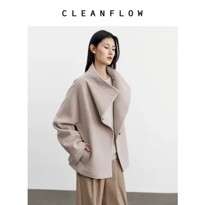 CLEANFLOW | 【牦牛绒骆驼绒羊毛】手工连身领毛呢外套女小个子