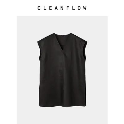 CLEANFLOW | 100% 纯亚麻V领套头背心女2026夏季新款通勤百搭上衣