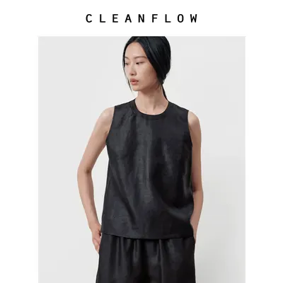 CLEANFLOW | 吊带重磅真丝香云纱莨绸圆领背心珍珠扣基本款马甲女