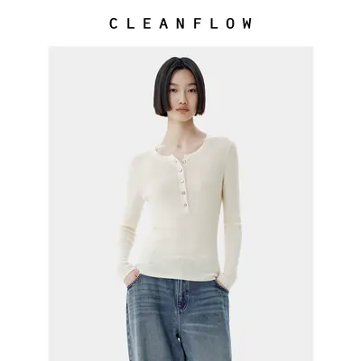 CLEANFLOW | 精纺羊绒亨利领打底针织衫女小个子2026秋季新款上衣