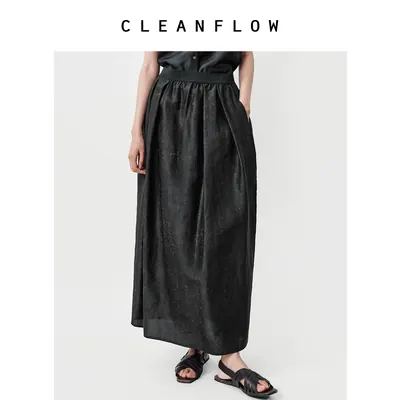 【胡可推荐】CLEANFLOW | 手工龟裂纹香云纱松紧腰花苞半身裙女