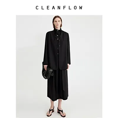 CLEANFLOW | 醋酸精纺羊毛连身领连衣裙女高级感2026秋季新款裙子