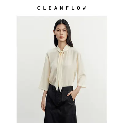 CLEANFLOW | 桑蚕丝七分袖飘带气质衬衫女高级感2026秋季新款上衣