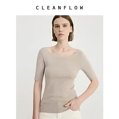 【胡可推荐】CLEANFLOW | 真丝亚麻棉一字领五分袖百搭针织衫T恤