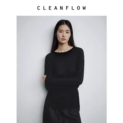 CLEANFLOW | 皇后美利奴超细羊毛一字领针织衫女2026秋新款打底衫