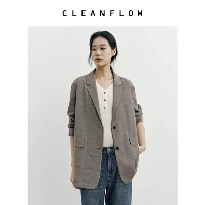 CLEANFLOW精粹系列 | 精纺羊毛泡泡纱复古格纹西装外套女高级感