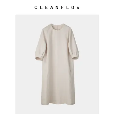 CLEANFLOW | 100%纯汉麻花苞袖高端连衣裙女小个子2026夏新款裙子
