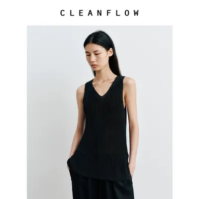 CLEANFLOW | 桑蚕丝和纸编织透气镂空针织V领背心2026夏新款上衣
