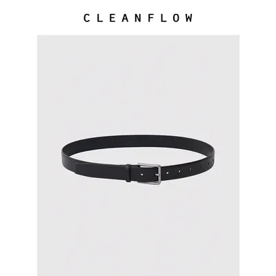 CLEANFLOW | 黑色意大利进口小牛皮做旧方形扣腰带极简