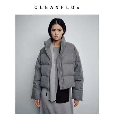 CLEANFLOW | 轻复古山羊绒毛呢羽绒服女2026冬季新款气质百搭外套