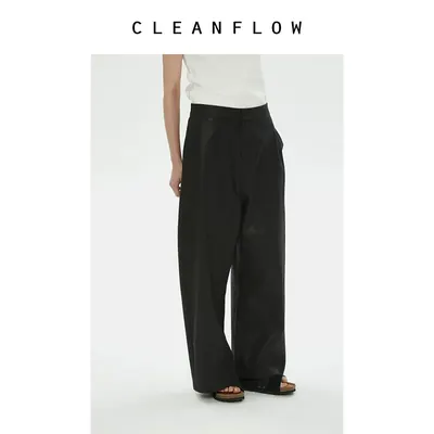CLEANFLOW | 黑色进口涂层斜纹全棉O型茧型阔腿休闲裤简约长裤女