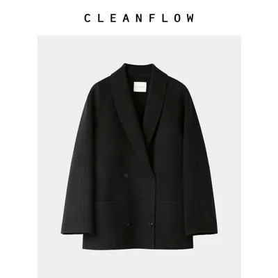 CLEANFLOW | 山羊绒羊毛手工青果领双面毛呢外套女2026冬新款大衣