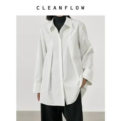 CLEANFLOW | 白色长绒棉水洗中长衬衫女高级感2026秋新款气质上衣