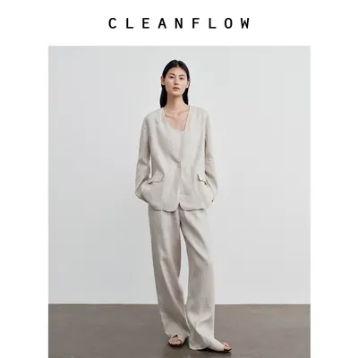CLEANFLOW | 麻本色亚麻松弛感高级无领宽松西装外套女2026秋新款