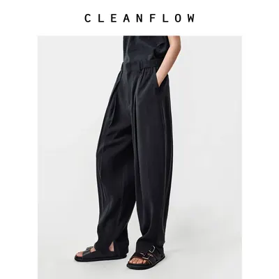 CLEANFLOW | 皱感肌理桑蚕真丝休闲锥形鱼嘴裤女2026秋季新款裤子