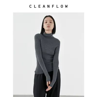 CLEANFLOW | 浅灰色美利奴羊毛高领法式针织衫女高级感2026秋新款
