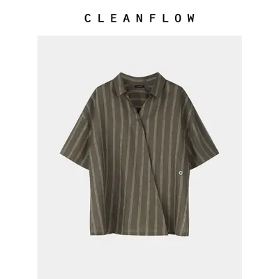 CLEANFLOW | 水洗100%色织亚麻襟条纹中式套装女松弛感2026夏新款