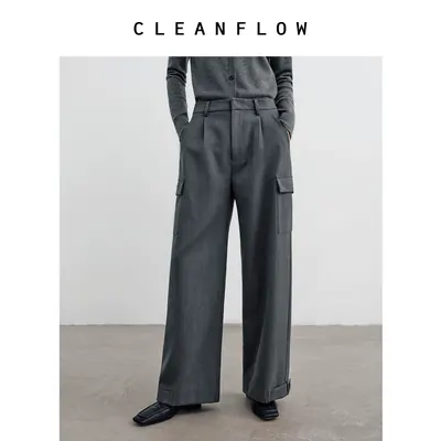 CLEANFLOW | 色织精纺羊毛束脚工装休闲裤女2026秋季新款百搭裤子