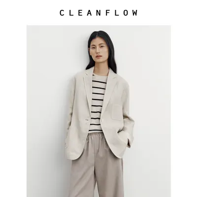 CLEANFLOW | 重磅亚麻棉一粒扣休闲通勤西装外套女2026秋新款上衣