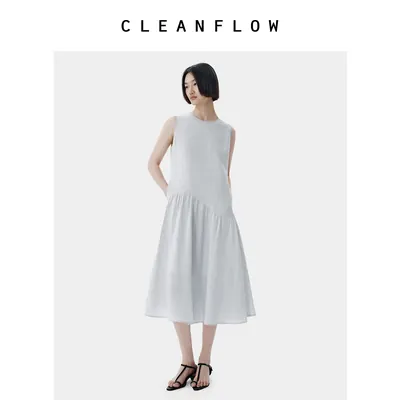 CLEANFLOW | 100%纯苎麻无袖碎褶中式连衣裙女2026夏新款气质裙子