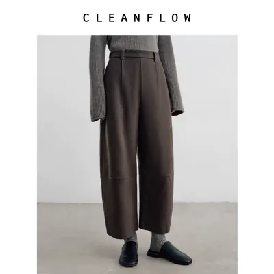 CLEANFLOW | 桑蚕丝羊毛法兰呢木鱼裤女高级感2026冬新款休闲裤子